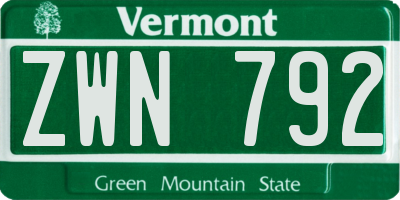 VT license plate ZWN792