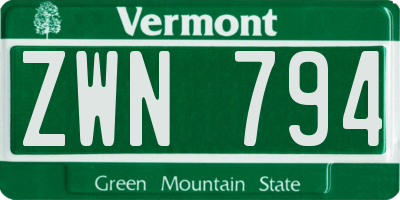 VT license plate ZWN794