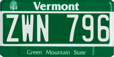 VT license plate ZWN796
