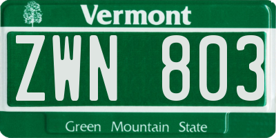 VT license plate ZWN803