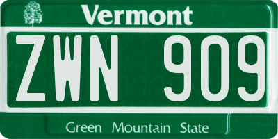 VT license plate ZWN909