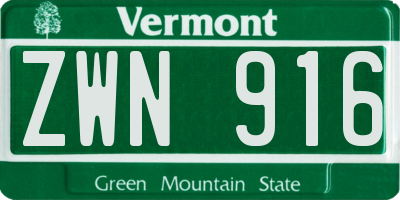 VT license plate ZWN916
