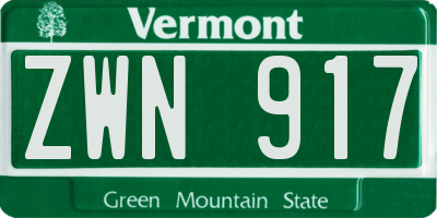 VT license plate ZWN917
