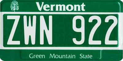 VT license plate ZWN922