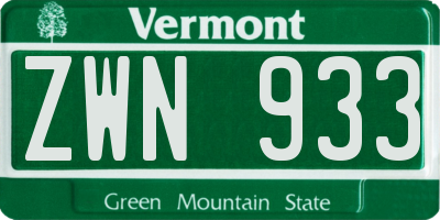 VT license plate ZWN933