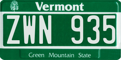VT license plate ZWN935