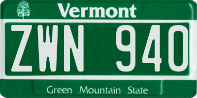 VT license plate ZWN940