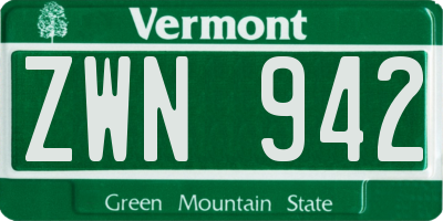 VT license plate ZWN942