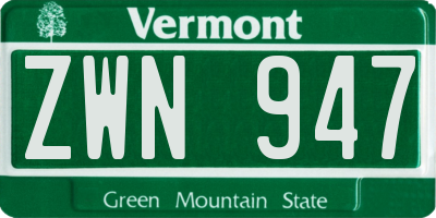 VT license plate ZWN947