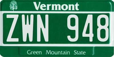 VT license plate ZWN948