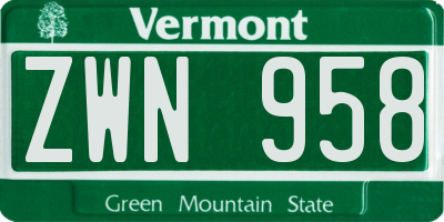 VT license plate ZWN958