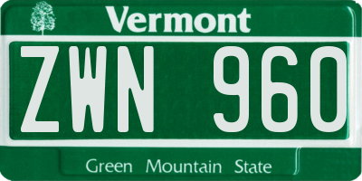 VT license plate ZWN960