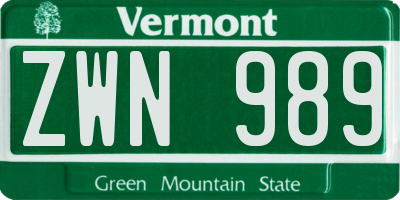 VT license plate ZWN989