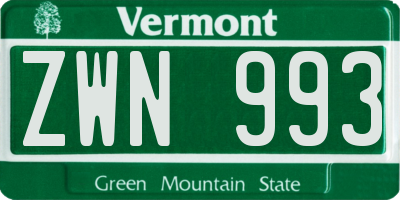 VT license plate ZWN993