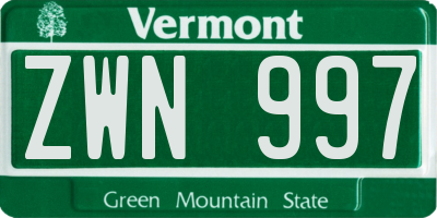 VT license plate ZWN997