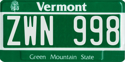 VT license plate ZWN998