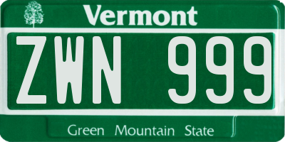 VT license plate ZWN999