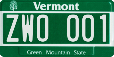 VT license plate ZWO001