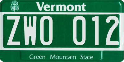 VT license plate ZWO012