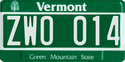 VT license plate ZWO014