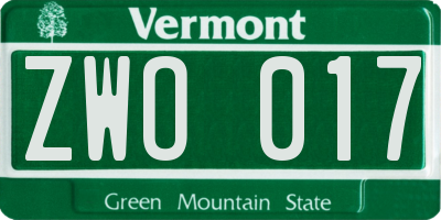 VT license plate ZWO017