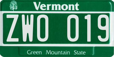 VT license plate ZWO019