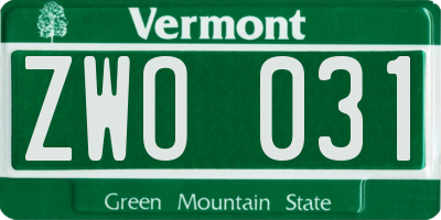 VT license plate ZWO031
