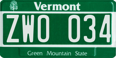 VT license plate ZWO034