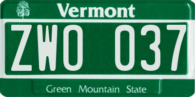 VT license plate ZWO037
