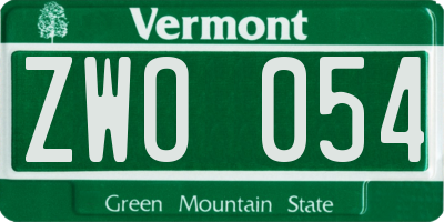 VT license plate ZWO054