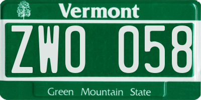 VT license plate ZWO058