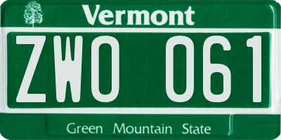 VT license plate ZWO061