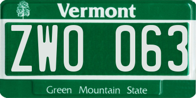 VT license plate ZWO063