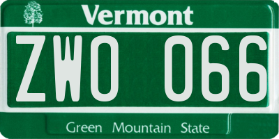 VT license plate ZWO066