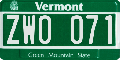 VT license plate ZWO071