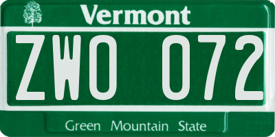 VT license plate ZWO072