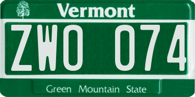 VT license plate ZWO074