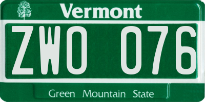 VT license plate ZWO076