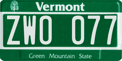 VT license plate ZWO077