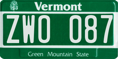 VT license plate ZWO087