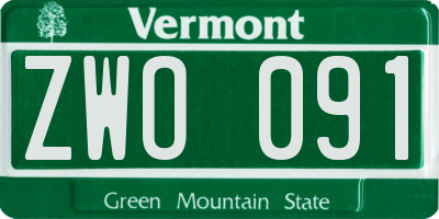 VT license plate ZWO091