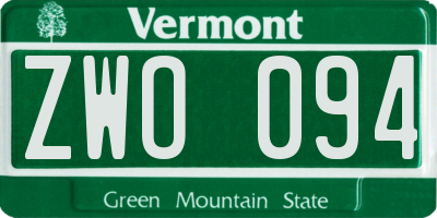 VT license plate ZWO094
