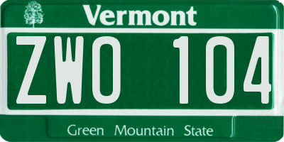 VT license plate ZWO104