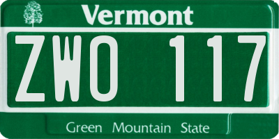 VT license plate ZWO117