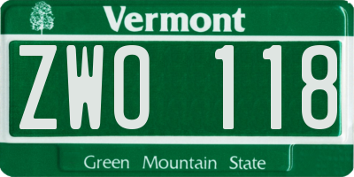 VT license plate ZWO118