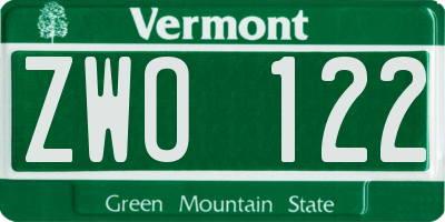 VT license plate ZWO122