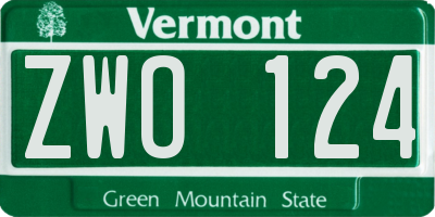 VT license plate ZWO124