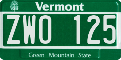 VT license plate ZWO125