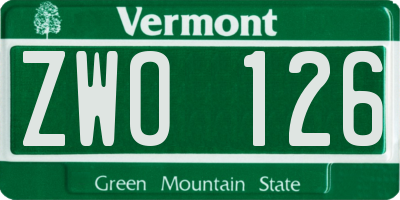 VT license plate ZWO126