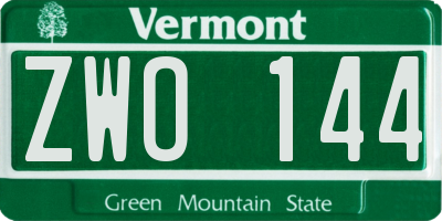 VT license plate ZWO144